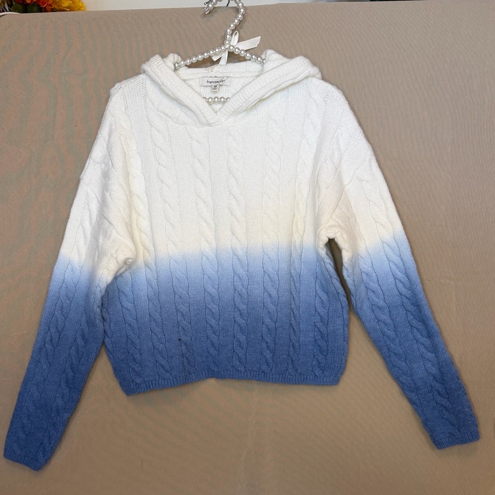 Francesca's Collections Cream Cable Knit Sweater Hooded